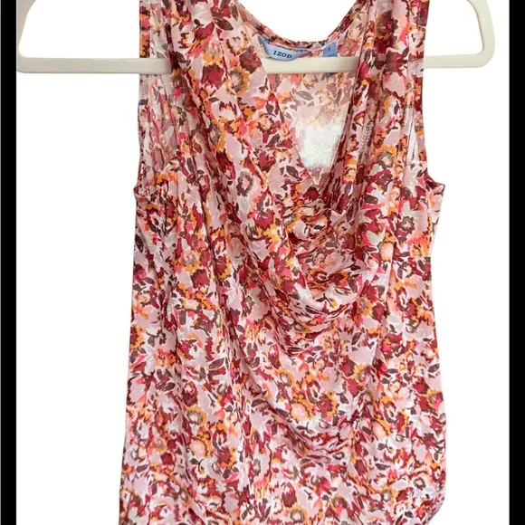 Izod Pink Floral Cowl Neck Sleeveless Tank - Picture 2 of 5